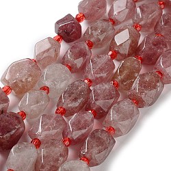 Natural Strawberry Quartz Beads Strands, with Seed Beads, Faceted, Rhombus, 12~15x9~12x9~12mm, Hole: 1~1.2mm, about 20~21pcs/strand, 15.20~15.51 inch(38.6~39.4cm)