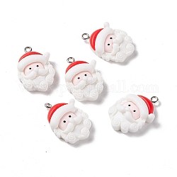 Ciondoli in resina opaca a tema natalizio, con i risultati di ferro tono platino, Babbo Natale testa, bianco, 26.5x18x7.5mm, Foro: 2 mm