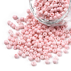 8/0 cuisson de peinture perles rocailles en verre , trou rond, ronde, rose brumeuse, 3~3.5x2mm, Trou: 1~1.2mm, environ 10000 pcs / livre