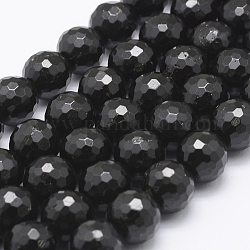 Natural Black Tourmaline Beads Strands, Grade AB, Faceted Round, 10mm, Hole: 1mm, about 40pcs/strand, 15.5 inch(39.5cm)