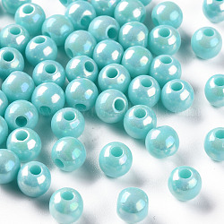 Opake Legierung Perlen, ab Farbe plattiert, Runde, blassem Türkis, 6x5 mm, Bohrung: 1.8 mm, ca. 4400 Stk. / 500 g