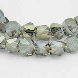 Electroplate Glass Bead Strands, Faceted Bicone, Full Rainbow Plated, DarkSea Green, 6x6mm, Hole: 1mm, about 100pcs/strand, 19.6inch