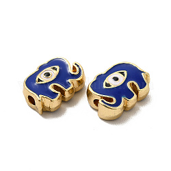 Perles d'émail en alliage, éléphant avec mauvais œil, or clair, bleu foncé, 8.5x12x4mm, Trou: 1.8mm