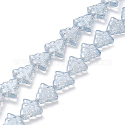 Transparentes cuentas de vidrio electroplate hebras, lustre de la perla chapado, árboles de navidad, azul acero claro, 15.5~16x14.5~15x4.5~5mm, agujero: 1 mm, aproximamente 40 pcs / cadena, 25.20~25.59 (64~65 cm)