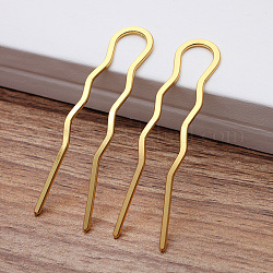 Brass Hair Forks Findings, Hair Accessories, Undulate U-Shape, Golden, 70x12mm
