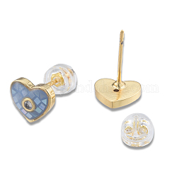 Серьги-гвоздики в форме сердца из натуральной раковины и эмали с фианитами, золотые латунные украшения для женщин, без никеля , Небесно-голубой, 7.5x8.5 мм, штифты : 0.7 мм