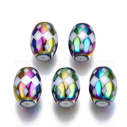 Perles en verre electroplate, baril avec motif de losange, colorées, 11x8mm, Trou: 1.2mm, environ 200 pcs / sachet 