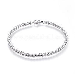 304 Edelstahl Perlen Armbänder, mit Karabinerverschluss, Edelstahl Farbe, 7-5/8 Zoll (195 mm) x 4 mm