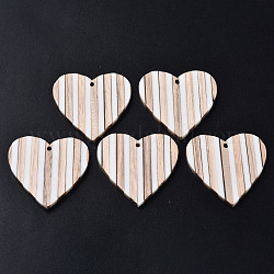 Colgantes de resina y madera a rayas, corazón, blanco, 37.5x39x3.5mm, agujero: 2 mm