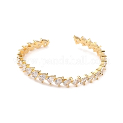 Bracelet manchette en forme de larme avec zircons cubiques, bracelet ouvert en laiton pour femme, sans plomb et sans cadmium, véritable 18k plaqué or, diamètre intérieur: 2 pouce (5 cm) x 1-3/4 pouces (4.3 cm)