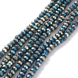 Chapelets de perles en verre électroplaqué, plein plaqué, facette, rondelle, café, 2.5x1.5~2mm, Trou: 0.5mm, Environ 185~190 pcs/chapelet, 13.7 pouce ~ 14.1 pouces