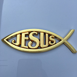 Waterproof 3D Jesus Fish ABS Plastic Self Adhesive Sticker, Car Sticker Decals, DIY Car Decoration, Word, 140x45mm