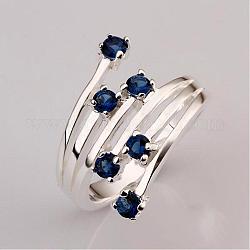 Sencilla de bronce estilo de moda anillos huecos de circonio cúbico, Platino, azul de Prusia, tamaño de 8, 18mm