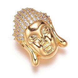 Bouddha micro en laiton de tête ouvrent perles cubes de zircone, or, 18x13x11mm, Trou: 1.5mm