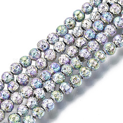Brins de perles de pierre de lave naturelle galvanisées, ronde, cahoteuse, colorées, 4.5mm, Trou: 0.8mm, Environ 88 pcs/chapelet, 15.75 pouce (40 cm)