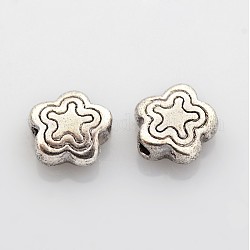 Tibetischer stil legierung perlen, Bleifrei und Nickel frei und Cadmiumfrei, Stern, Antik Silber Farbe, ca. 7 mm lang, 7 mm breit, 2.5 mm dick, Bohrung: 1.5 mm