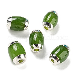 Imitation de perles de verre de jade, avec emembouts en laiton ton platine, ovale, vert olive foncé, 14x10mm, Trou: 2.8mm