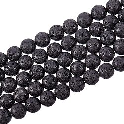 Brins de perles de pierre de lave synthétique, teinte, ronde, noir, 10mm, Trou: 1mm, Environ 39 pcs/chapelet, 14.96 pouce (38 cm)