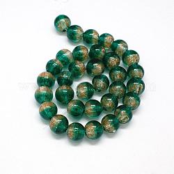 Main deux tons perles rondes sable d'or de Murano brins, vert de mer foncé, 12mm, Trou: 1.6~2mm, Environ 33 pcs/chapelet, 15.7 pouce