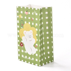 Rectangle avec des sacs de bonbons en papier motif ours, pas de poignée, avec autocollant, pour sacs cadeaux et emballages alimentaires, vert jaune, 27x15x9.7 cm, 6 pcs /sachet 