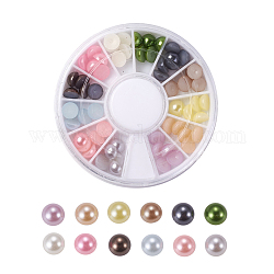 Cabochon di plastica abs, imitazione perla, nail art accessori decorativi, mezzo tondo, colore misto, 6x3mm, su 6pcs / colore, 72pcs/scatola