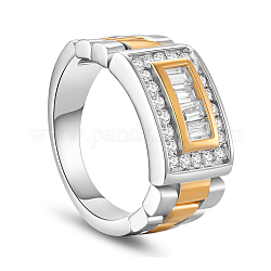 SHEGRACE 925 Sterling Silver Finger Ring, with Watch Chain and Micro Pave AAA Cubic Zirconia Real 18K Gold Plated Rectangle, Platinum & Golden, 19mm