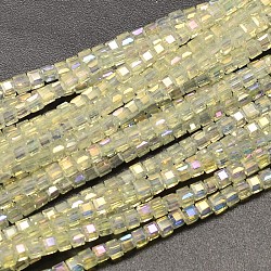 Cube à facettes plein arc-en-plaqué imitation galvanoplastie opale perles de verre brins, champagne jaune, 2.5x2.5x2.5mm, Trou: 0.8mm, Environ 185 pcs/chapelet, 15.7 pouce
