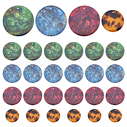Pandahall elite 40 pz 4 colori pendenti in acetato di cellulosa (resina)., rotondo e piatto, colore misto, 27.5x2.5mm, Foro: 1.6 mm, 10 pz / colore