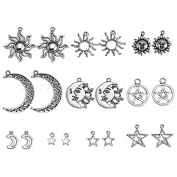 Pendente in lega stile tibetano,  piombo libero, sole e luna e stelle, argento antico, 29x26x1.5mm, Foro: 2 mm, 50pcs/scatola