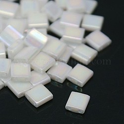 5x5MM Rainbow Plated Electroplate Glass Square Beads, Double Drilled Seed Beads, White, 5x5x2mm, hole: 0.5mm