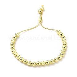 Runde Perlen-Schieberegler-Armbänder aus Messing für Damen, langlebig plattiert, Nickel frei und bleifrei, echtes 18k vergoldet, 0.1 cm, Innendurchmesser: 1-3/4~2-7/8 Zoll (4.3~7.2 cm)