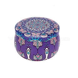 Caja de almacenamiento de hojalata impresa, para joyas y velas de aromaterapia y caja de dulces, patrón de flores, púrpura medio, 7.7x5 cm