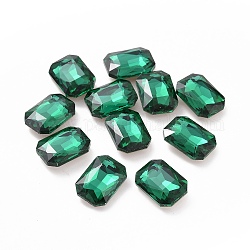 Cabujones de cristal de rhinestone, espalda puntiaguda y espalda plateada, Rectángulo, verde helecho, 14x10x5mm