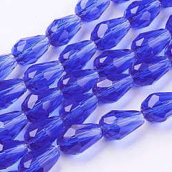 Chapelets de perles en verre, facette, goutte , bleu, 11x8mm, Trou: 1mm, Environ 57~59 pcs/chapelet, 26.38~26.77 pouce