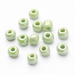 Perles rocailles rondes lustrées en verre de 6/0 couleurs opaques, jaune vert, taille: environ 4mm de diamètre, Trou: 1.5 mm, environ 495 pcs/50 g