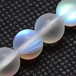 Fili di perline moonstone sintetico , perle olografiche, tinto, smerigliato, tondo, chiaro, 6mm, Foro: 1 mm, 15.5 pollice