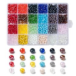 Perles en verre electroplate, perle plaquée lustre, facette, rondelle, couleur mixte, 6x5mm, Trou: 1mm, 24 couleurs, 50 pcs / couleur, 1200 pcs / boîte