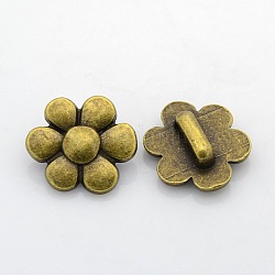Tibetan Style Alloy Slide Charms, Flower, Nickel Free, Antique Bronze, 21x8mm, Hole: 2x10mm