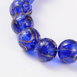 Handmade Gold Sand Lampwork Round Beads, Blue, 12mm, Hole: 1.5~2mm