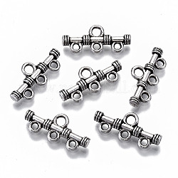 Componentes de araña de aleación de estilo tibetano enlaces, Conector reductor de 3 hebra, bar, sin plomo y cadmio, plata antigua, 9x20x3mm, agujero: 1.6 mm y 2 mm