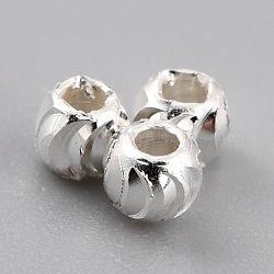 Messing Perlen, langlebig plattiert, gewellte Runde, 925 Sterling versilbert, 2.3x2 mm, Bohrung: 1 mm