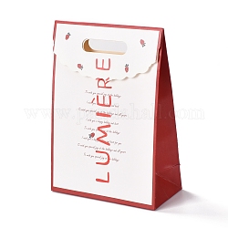 Valentinstag Thema Papierhandtaschen, mit Klappcover & Wort, für Geschenk- und Lebensmittelverpackungsbeutel, Erdbeermuster, Falte: 27x19x0.35cm, Entfalten: 27x19x9.1cm