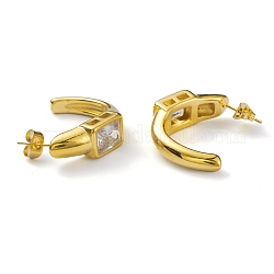 Boucles d'oreilles en arc de cristal strass, 304 bijoux en acier inoxydable pour femme, véritable 18k plaqué or, 27x26x8mm, pin: 0.6 mm