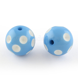 Stämmig Kaugummi Acrylperlen, rund mit Tupfenmuster, Kornblumenblau, 20x19 mm, Bohrung: 2.5 mm, für 5 mm Strass