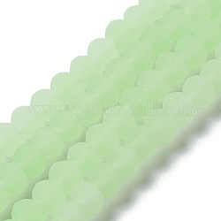 Fili di perle di vetro tinta unita imitazione giada, sfaccettato, smerigliato, rondelle, verde chiaro, 4mm, Foro: 1 mm
