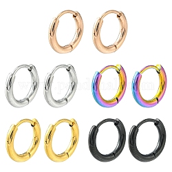 5 paires 5 couleurs 304 boucles d'oreilles en acier inoxydable huggie hoop, boucles d'oreilles de polissage manuel pour les femmes, couleur mixte, 12 jauge, 12x2mm, broche: 0.8 mm (± 0.1 mm), 1 paire / couleur