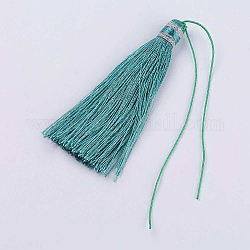 Nylon Thread Tassel Big Pendant Decorations, Light Sea Green, 100x10mm
