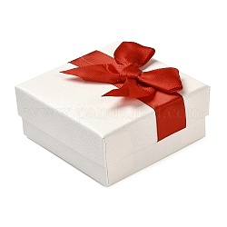 Caja cuadrada de cartón para joyería, con tapa con lazo de poliéster, Estuche para guardar joyas con esponja de terciopelo en el interior., para collares, pendientes, anillos, rojo, 7.5x7.4x4.2 cm