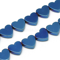 Chapelets de perles en hématite synthétique sans magnétiques, cœur, bleu plaqué, 8x7x2mm, Trou: 0.5mm, Environ 51 pcs/chapelet, 15.7 pouce