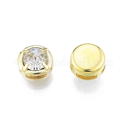 Micropave de latón transparente perlas de circonita, plano y redondo, real 18k chapado en oro, 8.8x5.8mm, agujero: 1.2x4.9 mm